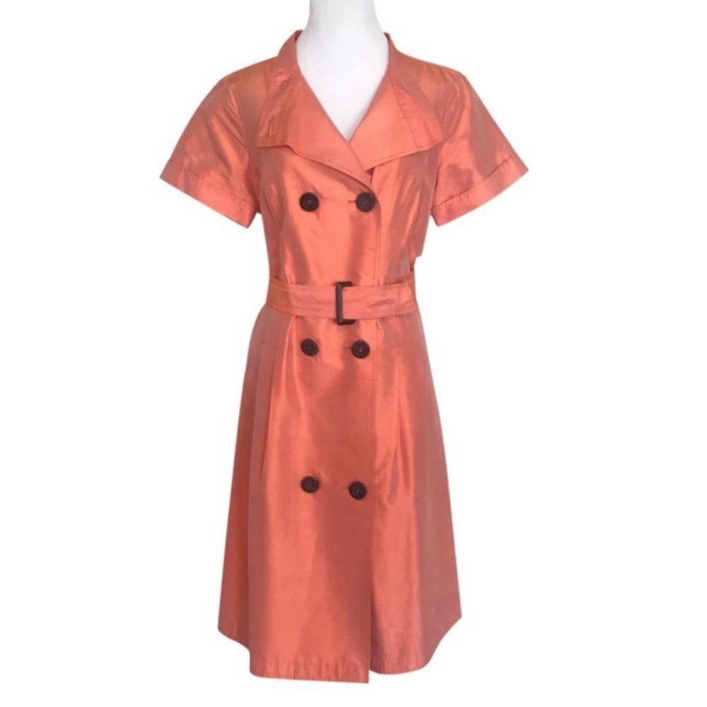 Rickie Freeman for Teri Jon 100% Silk Belted Midi Shirt Dress Size 14